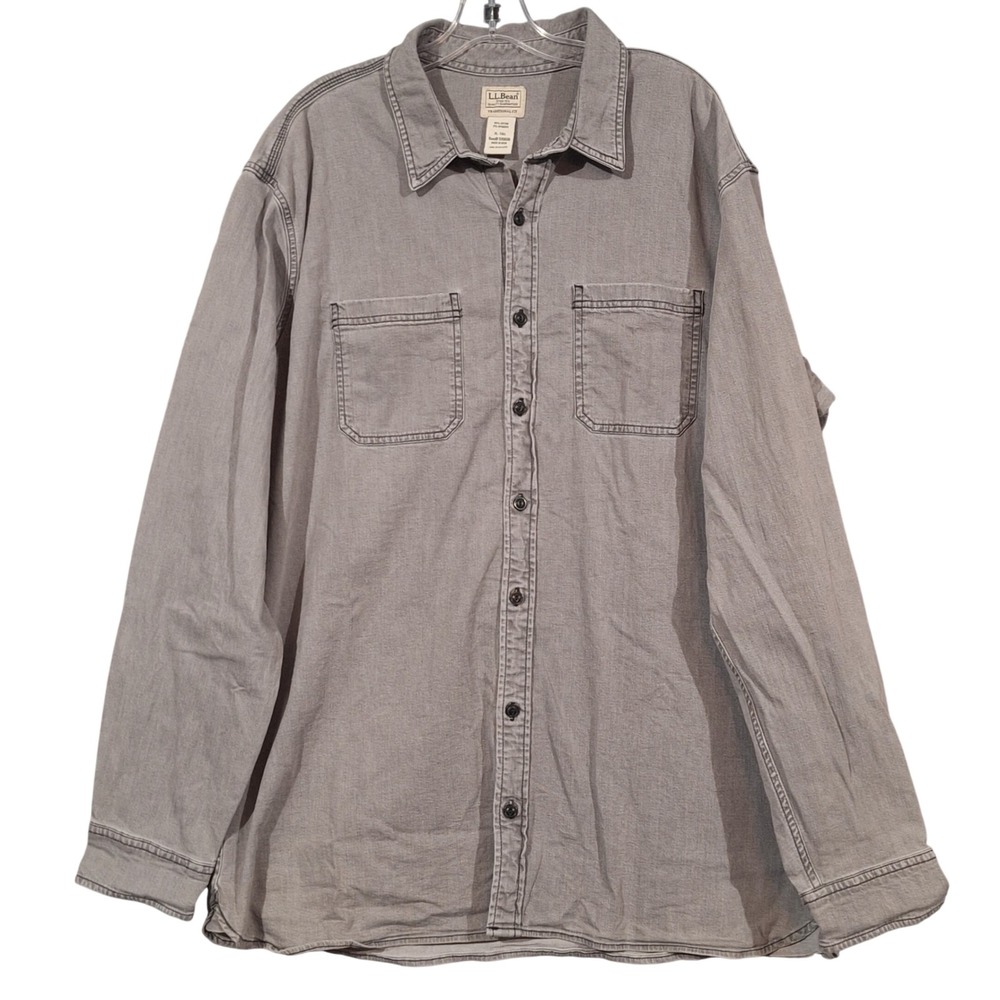 LL Bean Mens XL Tall Gray Long Sleeve Button Down Shirt Traditional Fit 515606